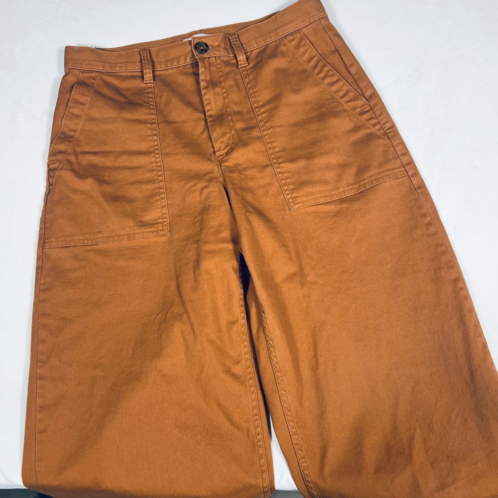 Lands End Womens 10 Relaxed Straight Leg Utility Pants Burnt Orange Patch Pocket